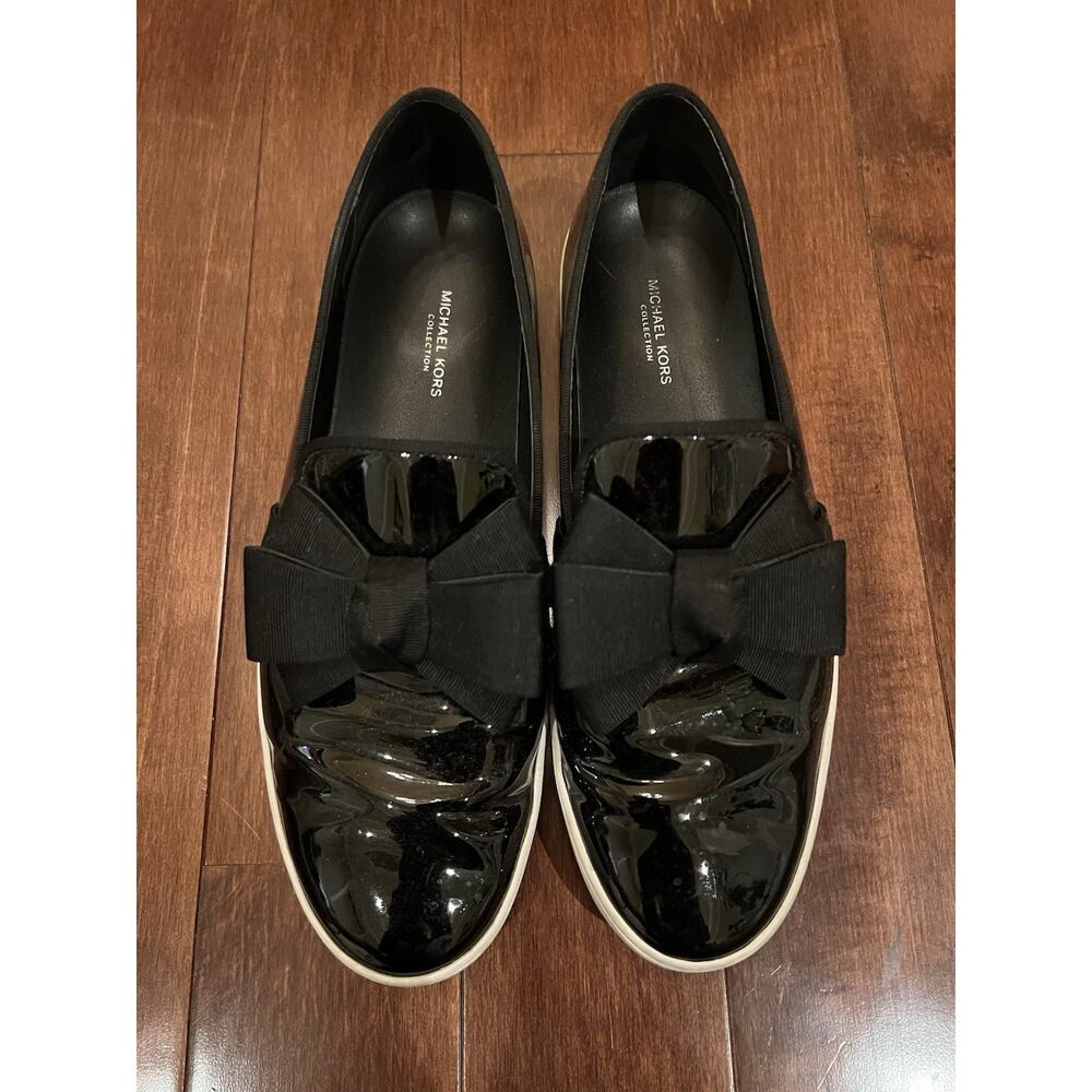 Michael Kors Collection Black Patent Leather Bow Slip On Sneakers Women Size 8.5 - Picture 2 of 10